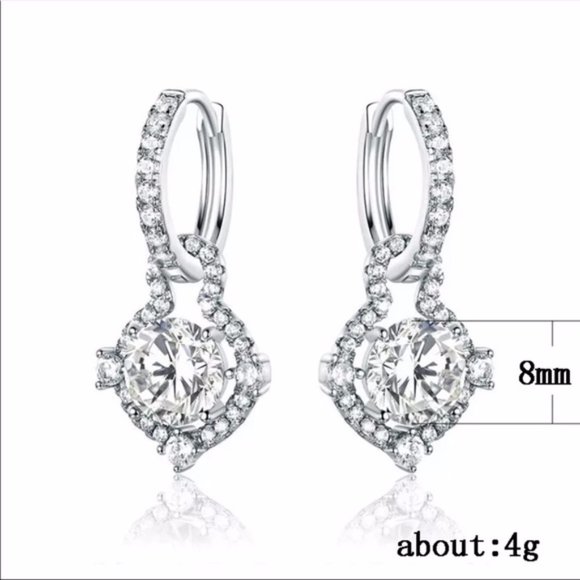 New Women"s Luxury Silver Plated Diamond Earrings - Picture 4 of 4